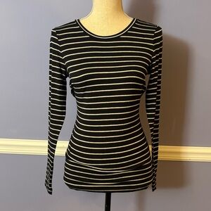 Banana Republic Black and Cream Striped Long Sleeve Top